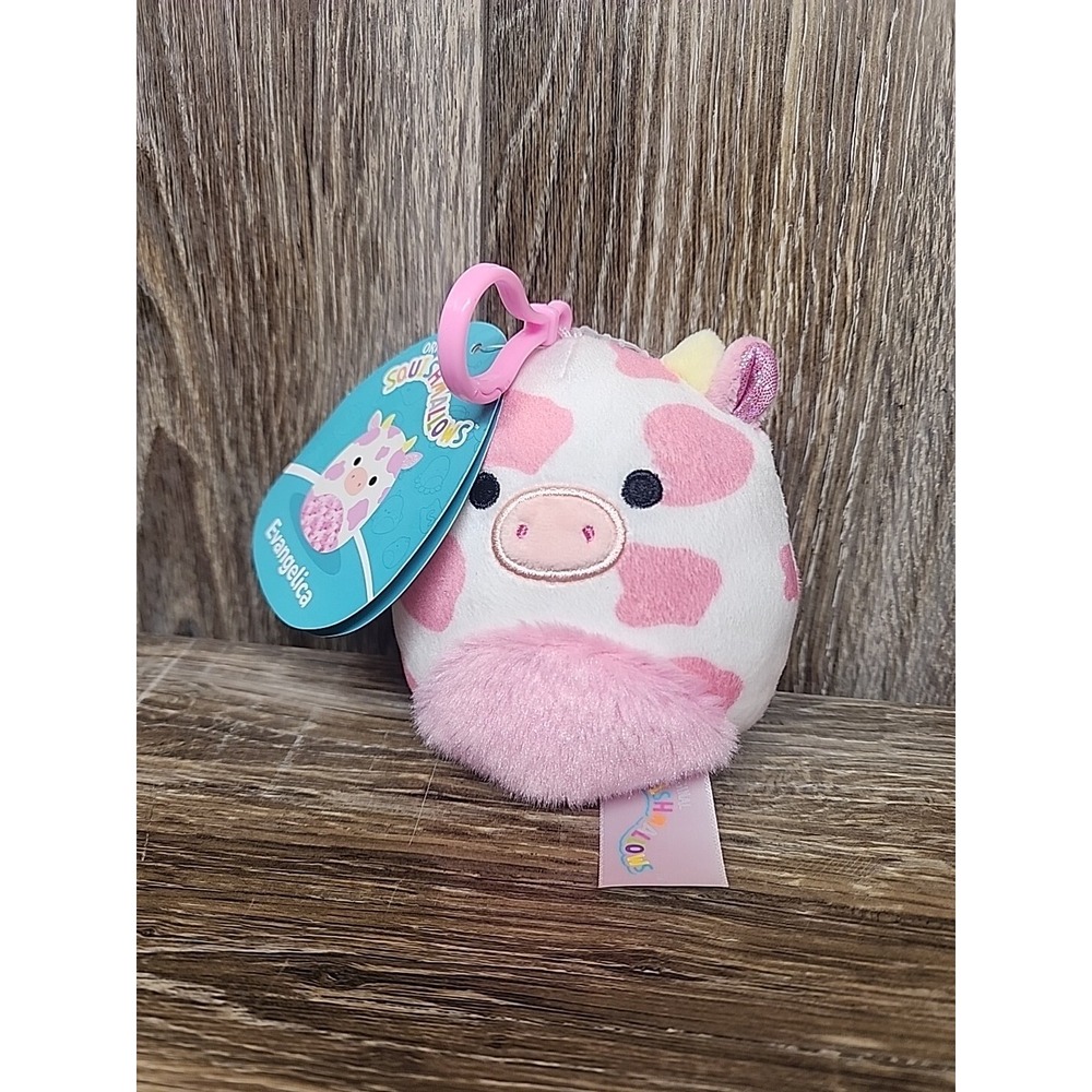 Squishmallow Evangelica‎ 3.5" Valentines Clip Cow 2023 Pink Stuffed Plush NWT